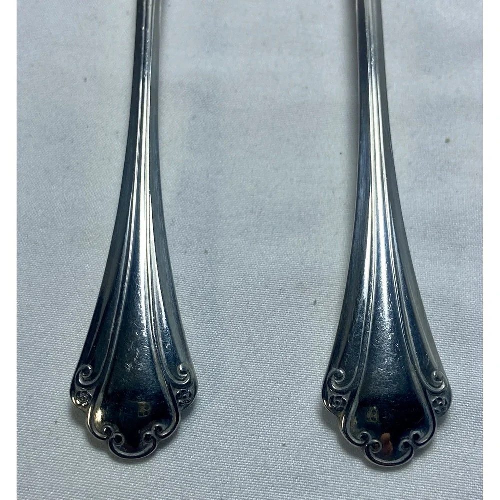 2 ONEIDA FALKIRK Cutlery Table Soup Spoons Vintage Scrolled Handles